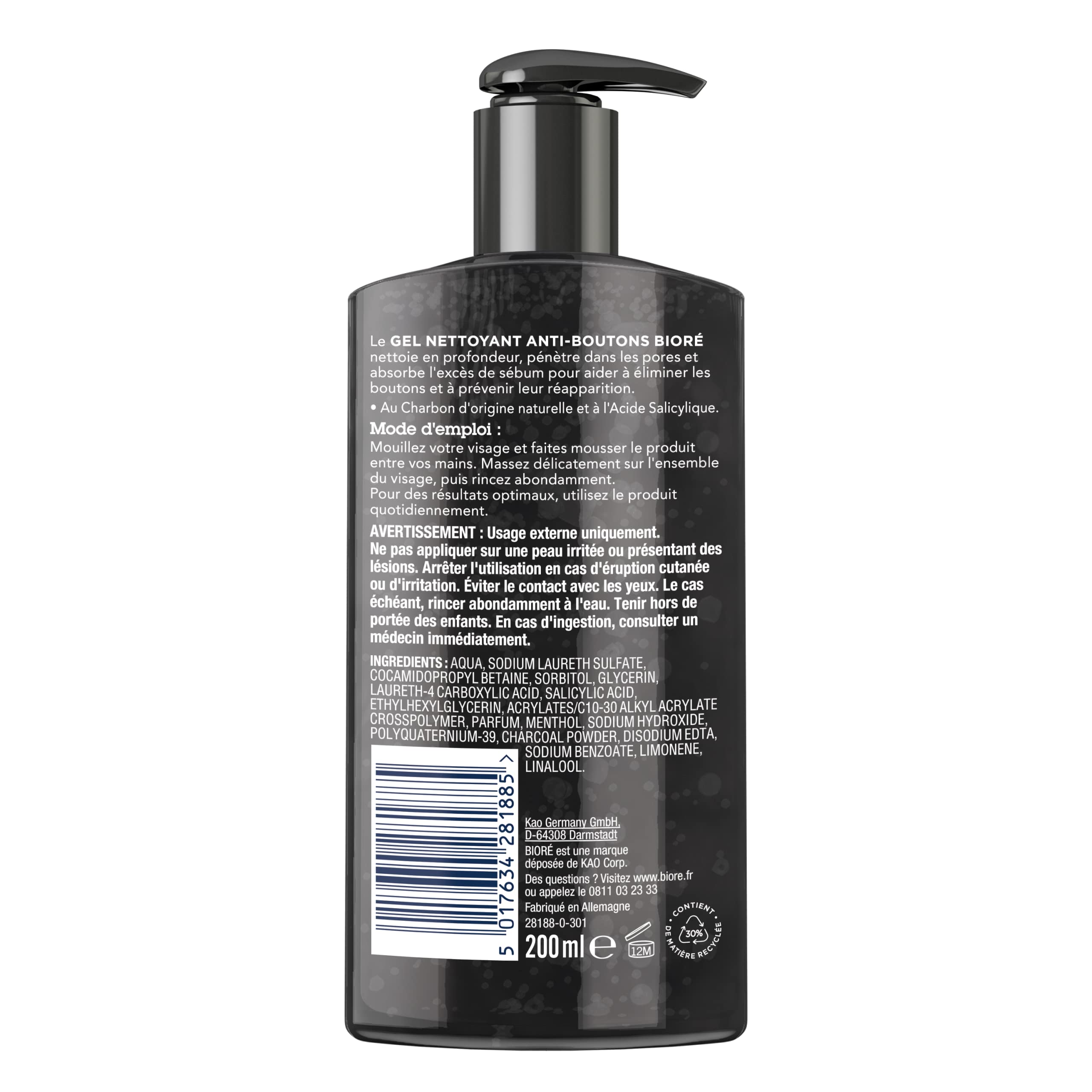 bior-gel-nettoyant-anti-boutons-charbon-acide-salicylique-200-ml image 2