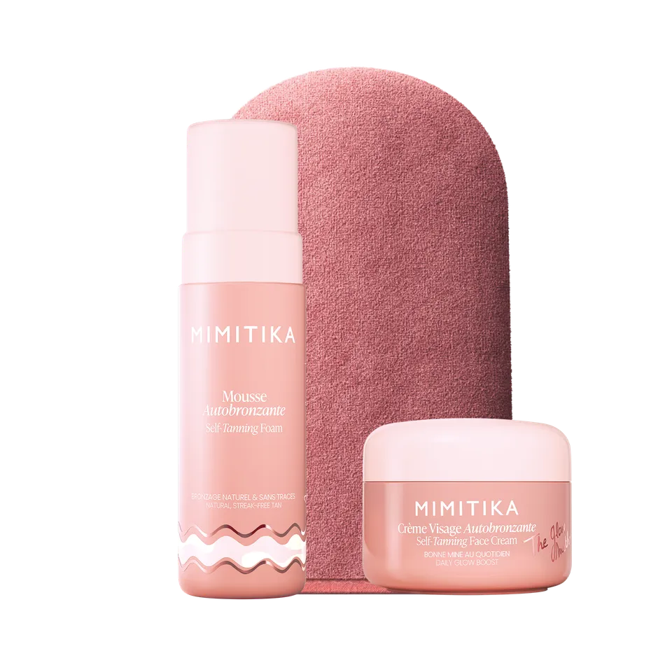 mimitika-la-routine-autobronzante-naturelle-cr-me-visage-mousse-corps-gant image 1