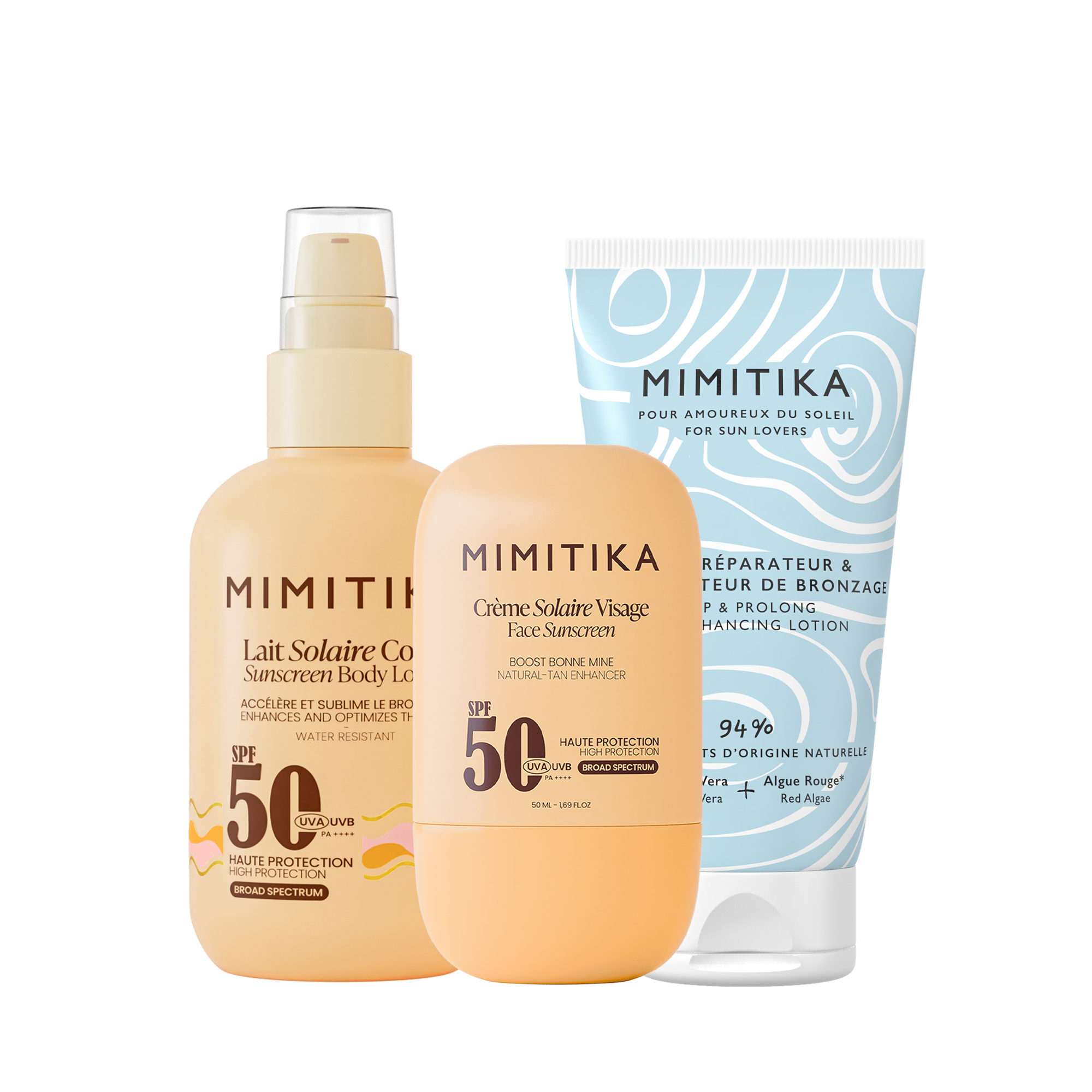 mimitika-trio-lait-solaire-spf50-cr-me-visage-spf50-lait-prolongateur-de-bronzag image 1