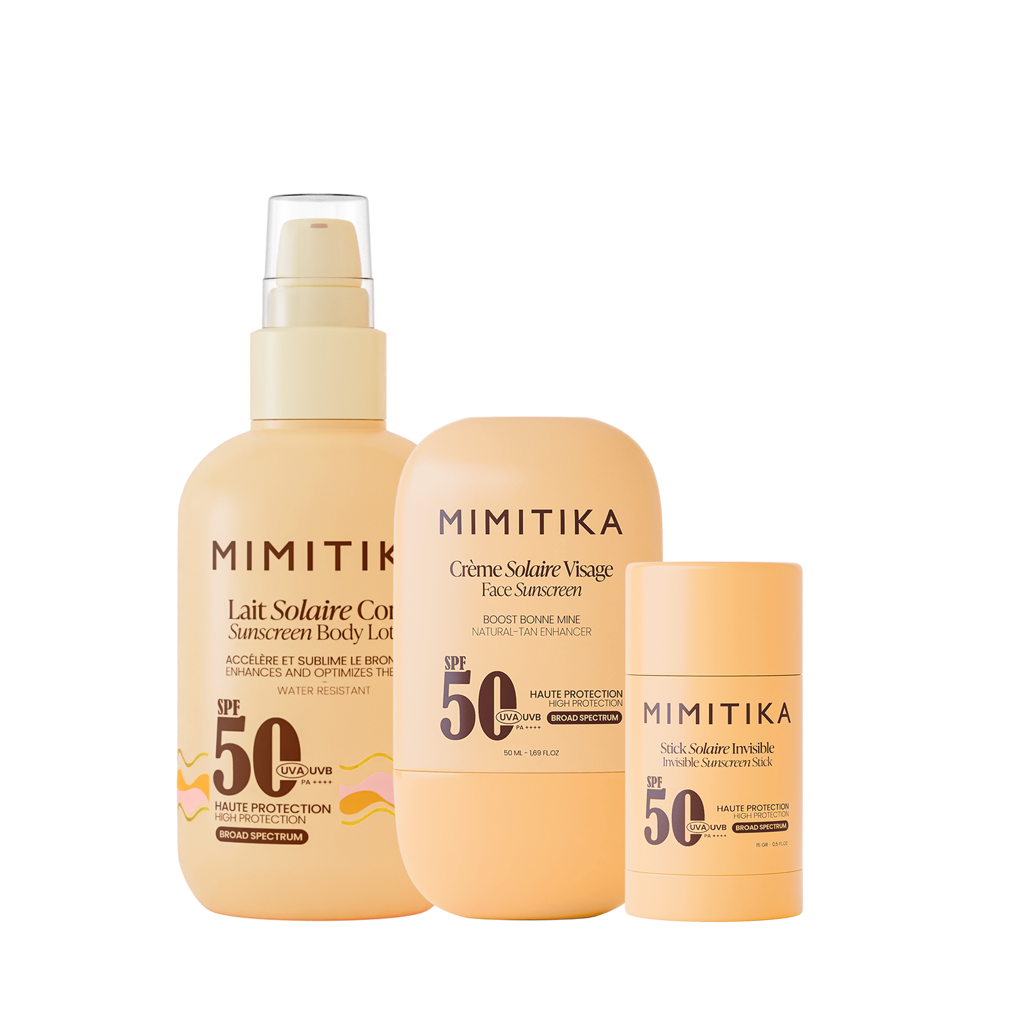 mimitika-trio-solaire-spf50-cr-me-visage-lait-corps-stick-zones-sensibles image 1