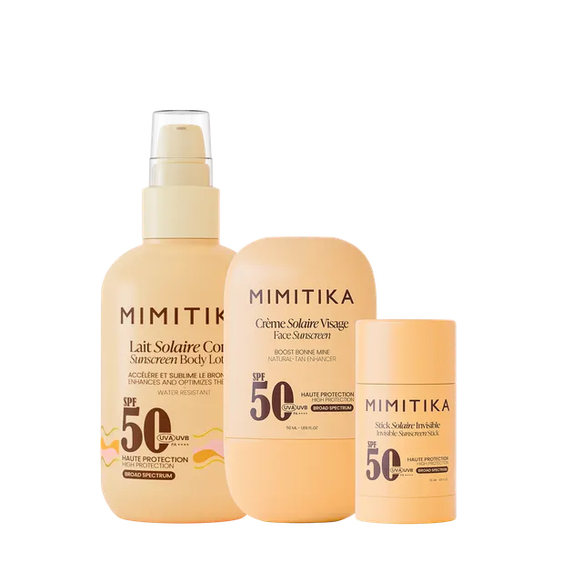 mimitika-trio-solaire-spf50-cr-me-visage-lait-corps-stick-zones-sensibles image 1