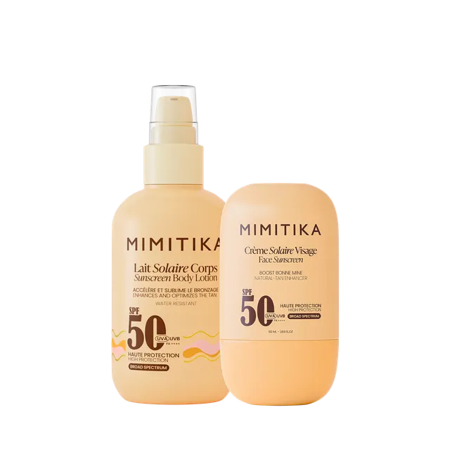mimitika-duo-cr-me-visage-spf50-lait-solaire-spf50-r-v-lateur-de-bronzage image 1