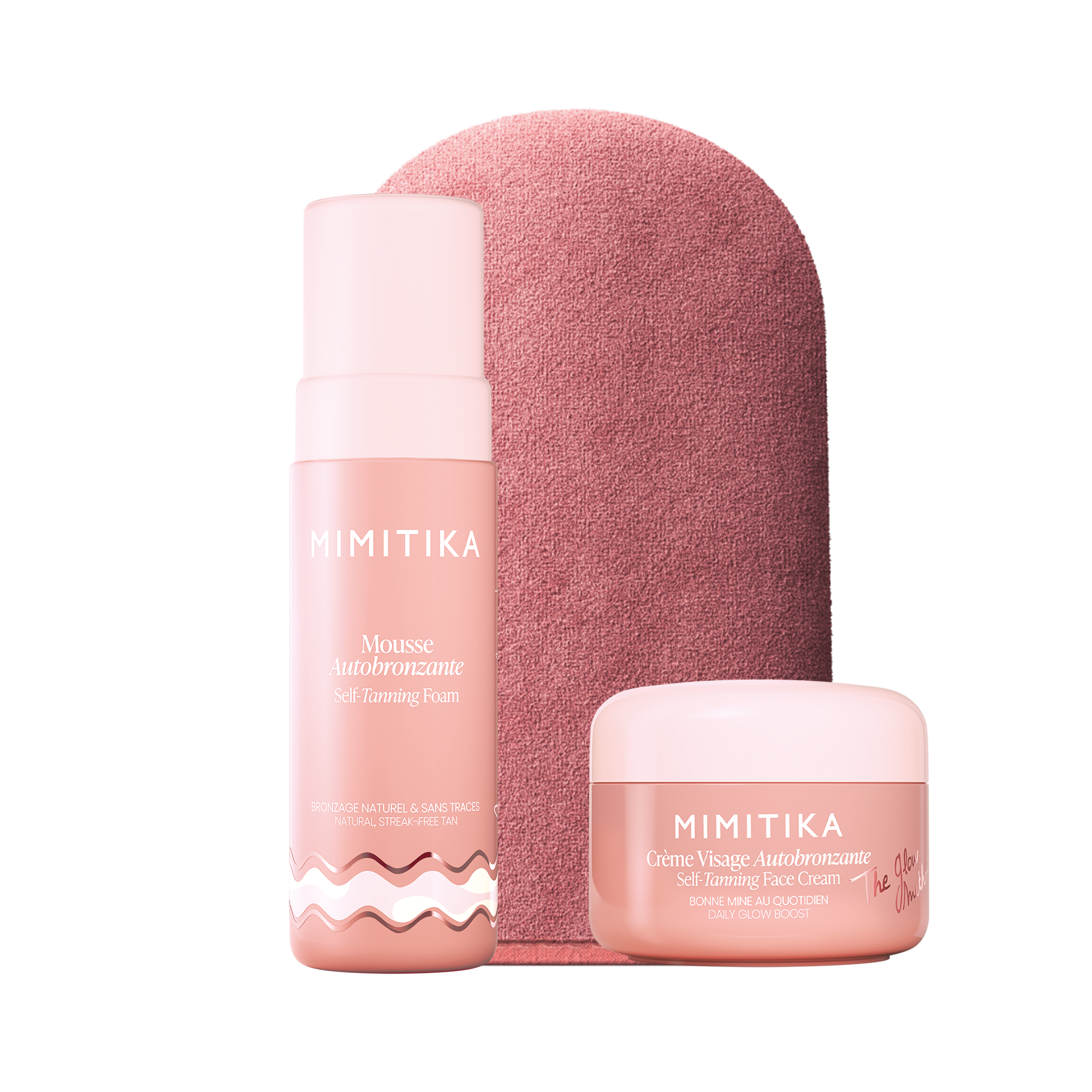 mimitika-la-routine-autobronzante-naturelle-cr-me-visage-mousse-corps-gant image 1