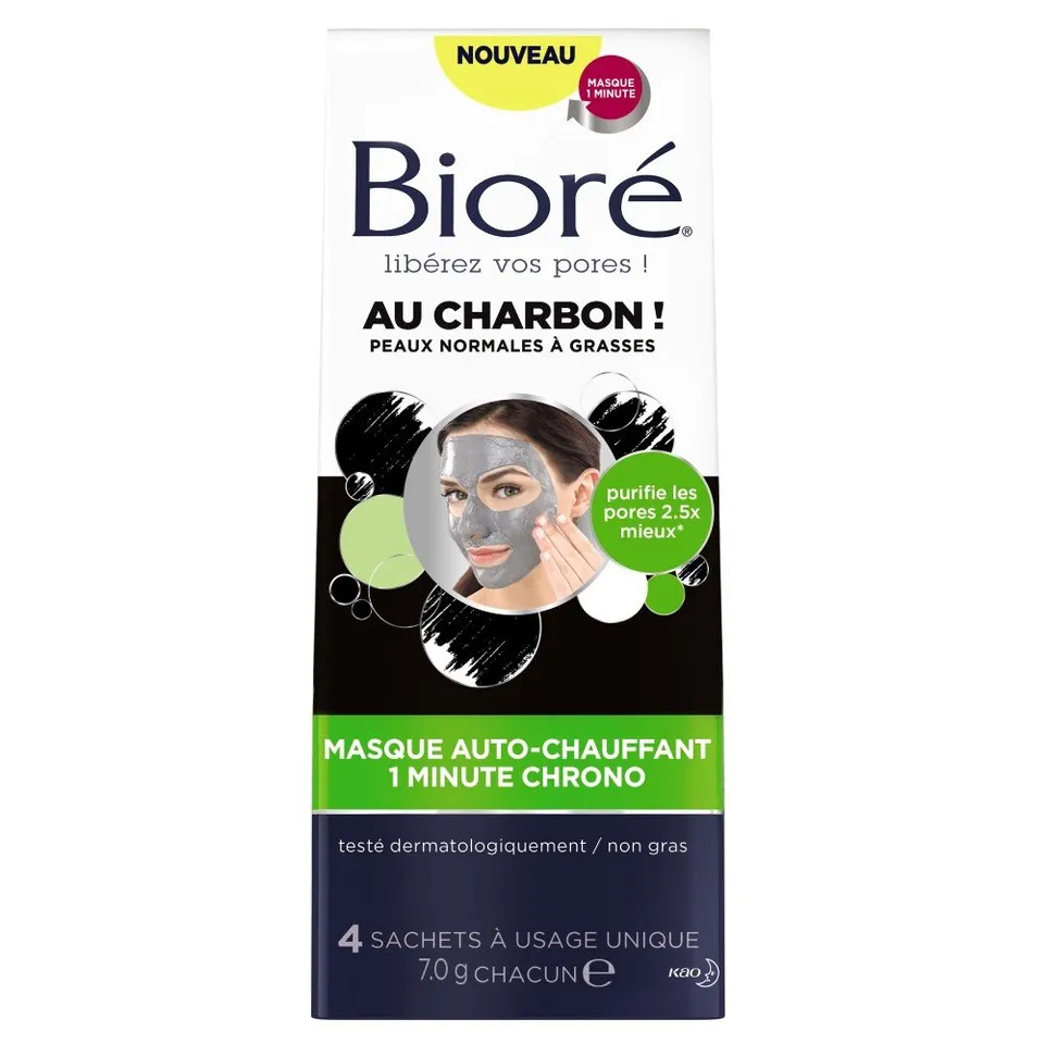 bior-masque-auto-chauffant-1-minute-chrono-au-charbon-4-sachets image 1
